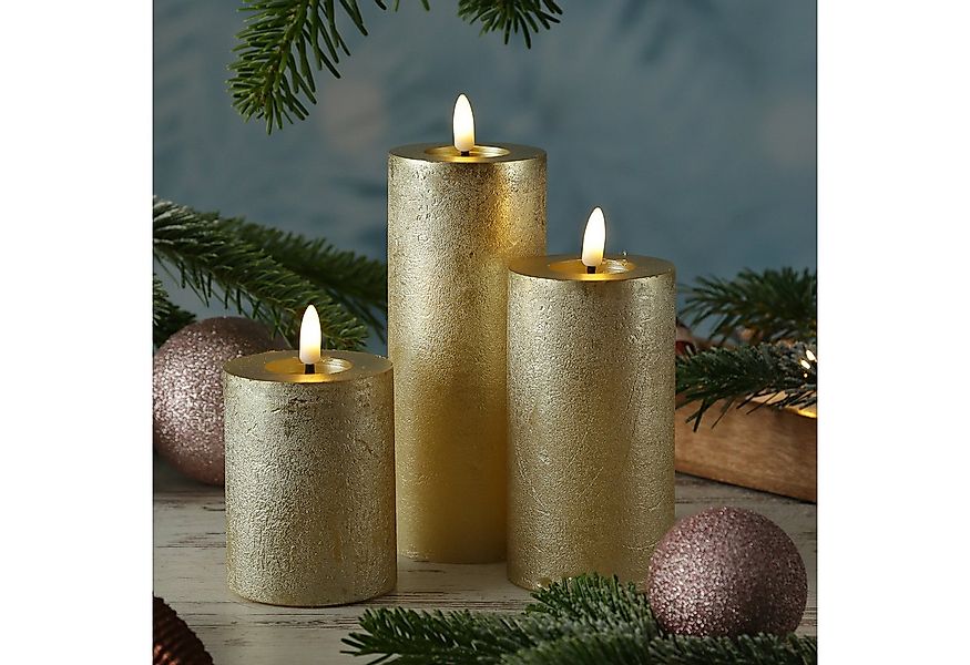 MARELIDA LED-Kerze LED Kerzenset LINA Rustik Optik Echtwachs 3 Größen Timer günstig online kaufen