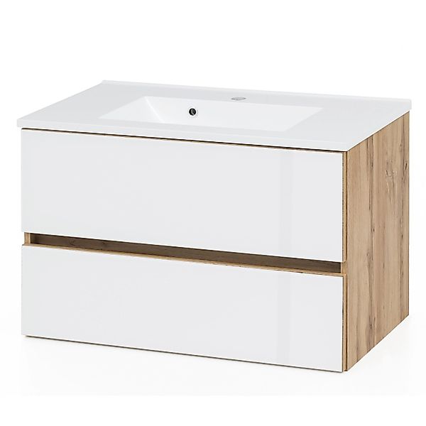 Held Möbel Waschtisch Pisa 80 cm Weiß-Wotaneiche günstig online kaufen