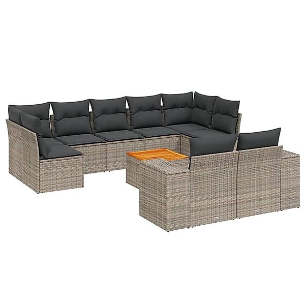 vidaXL 10-Tlg Garten-Sofagarnitur mit Kissen Grau Poly Rattan 3257929 günstig online kaufen