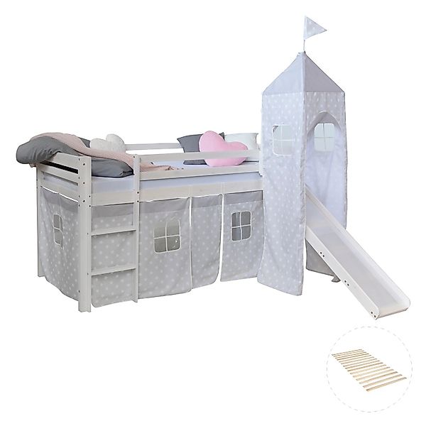 Homestyle4u Hochbett 90x200 Weiß mit Lattenrost und Rutsche Turm 2768 günstig online kaufen