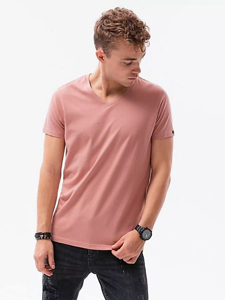 OMBRE T-Shirt Klassisches Herren-T-Shirt BASIC mit V-Ausschnitt - rosa V7 S günstig online kaufen