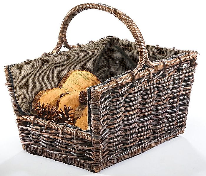 Kobolo Kaminholzkorb Holztrage Krabu Rattan - abnehmbarem dunklen Stoff günstig online kaufen