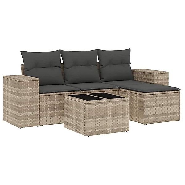 vidaXL Sofaelement 5-tlg. Garten-Sofagarnitur mit Kissen Hellgrau Poly Ratt günstig online kaufen