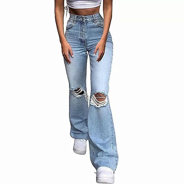 FIDDY Jeanshotpants Damen Schlaghose Damen High Waist Bootcut Pant Weite Be günstig online kaufen