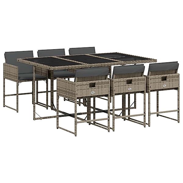 vidaXL 7-Tlg Garten-Essgruppe mit Kissen Grau Poly Rattan 3211268 günstig online kaufen