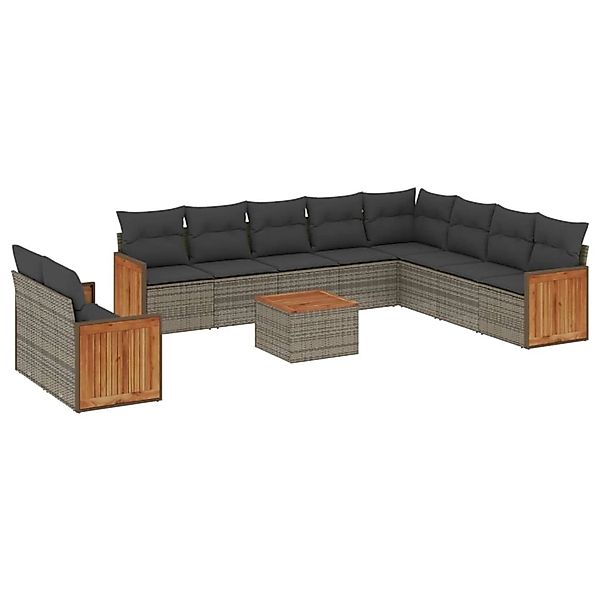 vidaXL 11-Tlg Garten-Sofagarnitur mit Kissen Grau Poly Rattan 3227803 günstig online kaufen