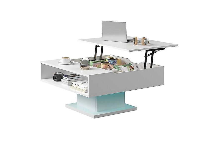 radelldar Couchtisch höhenverstellbar mit LED Beleuchtung matt. 78x78x40cm, günstig online kaufen