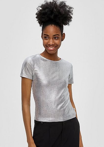 QS Kurzarmshirt T-Shirt Kurzes Jerseyshirt in Metallic-Optik günstig online kaufen