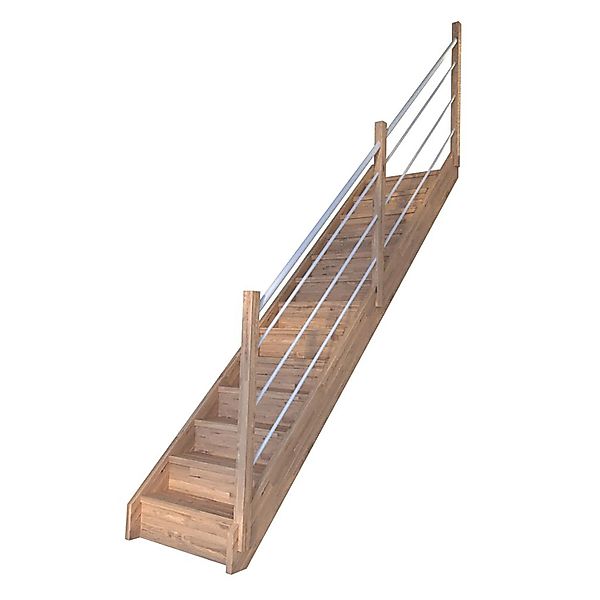 Treppe Mykonos Pro Eiche Ger. 90cm Setzstufe Holz-Edelstahl-Geländer Weiß R günstig online kaufen