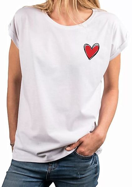 MAKAYA Print-Shirt mit Herz Damen Kurzarm Top Sommer Oberteile Outfit Mode günstig online kaufen