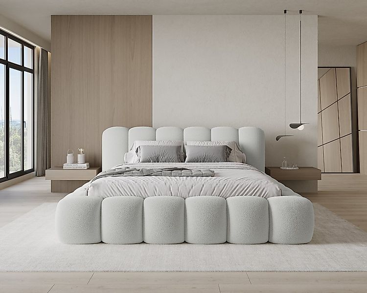 Chilly Möbel Polsterbett Stone Grau Bouclé Stoff 180x200 cm mit Stauraum Qu günstig online kaufen