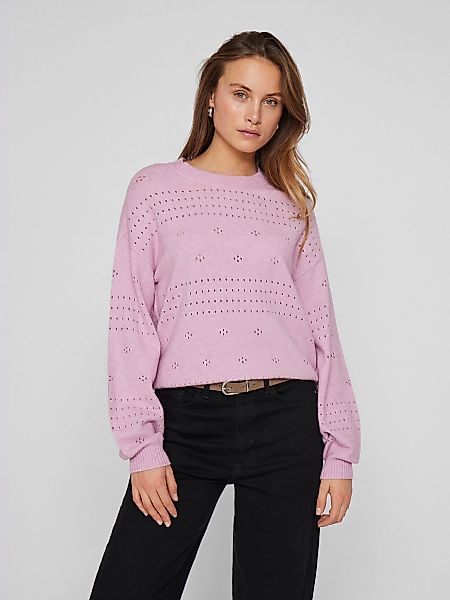 Vila Strickpullover Pointelle Design Strickpullover Rundhals günstig online kaufen