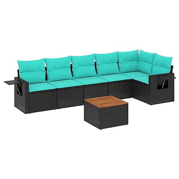 vidaXL 7-Tlg Gartensofa-Set mit Kissen Schwarzes Polyrattan 3224573 günstig online kaufen