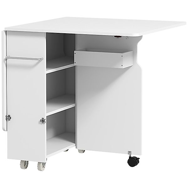 HOMCOM Klapptisch mit 3-stufigen Regalen, Aufbewahrungsbox und Rollen, klap günstig online kaufen