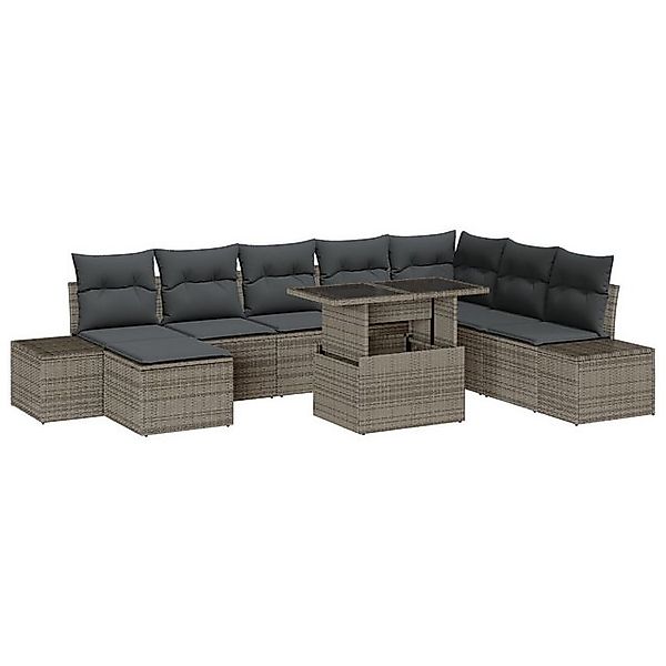 vidaXL Loungesofa 9-teiliges Garten-Sofa-Set mit Kissen Grau Poly Rattan, 9 günstig online kaufen