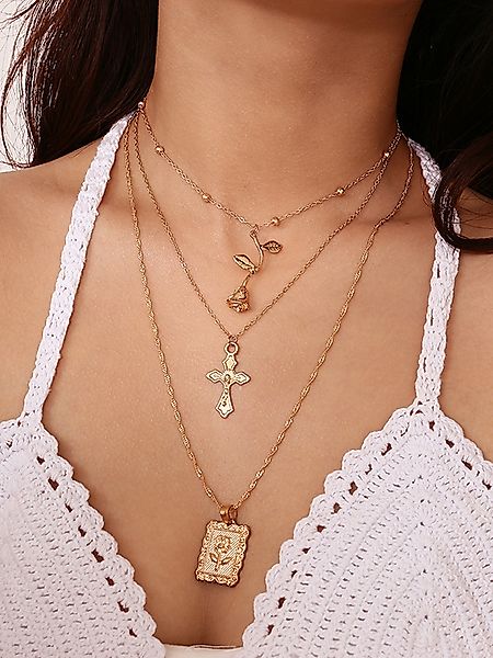 Gold Kreuz V-Ausschnitt Halskette günstig online kaufen