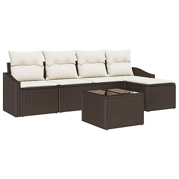 vidaXL Loungesofa 5-teiliges Garten-Sofa-Set mit Kissen Grau Poly-Rattan, 6 günstig online kaufen