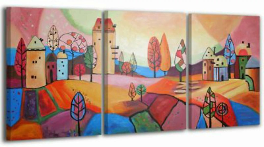 YS-Art™ "Gemälde Acryl ""Märchen Stadt"" handgemalt auf Leinwand 120x60 cm" günstig online kaufen
