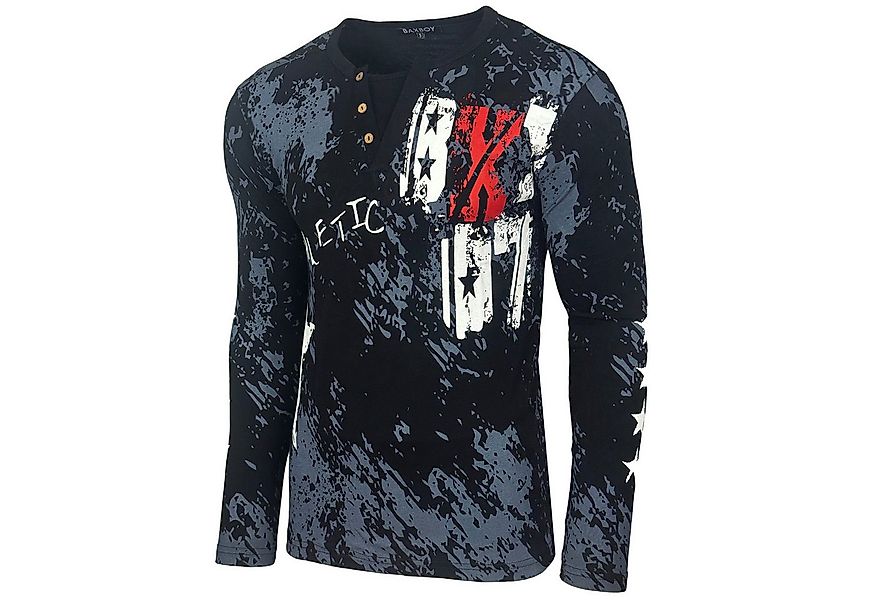 Baxboy Longshirt Langarmshirt mit trendigem All-Over Logo-Print mit Knopfle günstig online kaufen