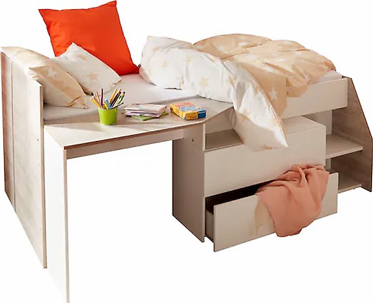 Parisot Hochbett »Milky«, mit kleiner Arbeitsfläche und kleiner Kommode, ex günstig online kaufen