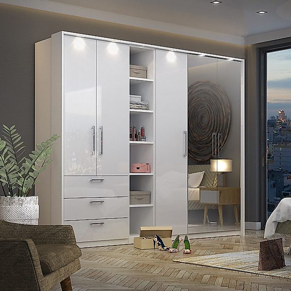 Lomadox Kleiderschrank OLMO-83 weiß, Fronten Hochglanz, günstig online kaufen