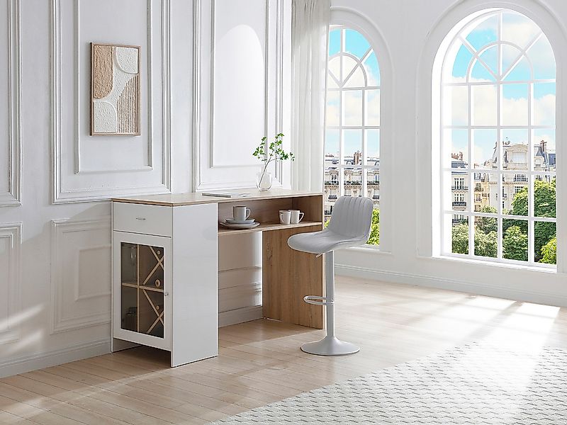 Bartisch mit Stauraum - Weiß & Holzfarben - NIRAYA günstig online kaufen