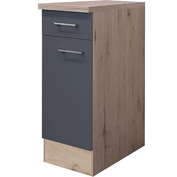 Flex-Well Exclusiv Küchen-Unterschrank Morena 30cm Basaltgrau-San Remo Eich günstig online kaufen