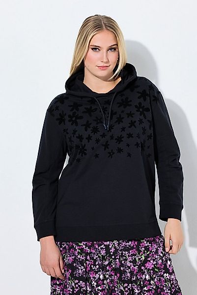 Ulla Popken Sweatshirt Hoodie Blüten Relaxed Kapuze Langarm günstig online kaufen