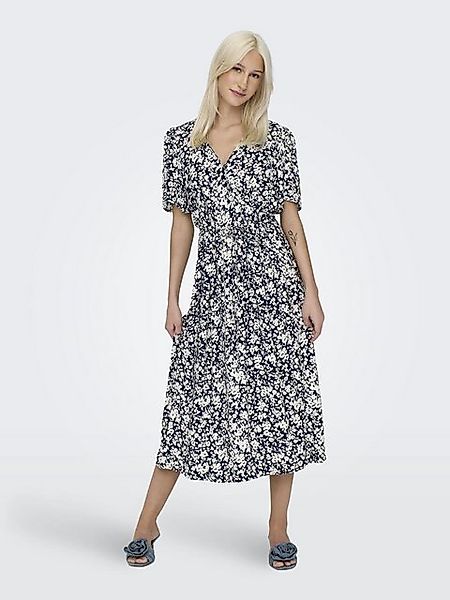 ONLY Shirtkleid Lockeres Midi Basic Kurzarm V-Ausschnitt (lang) ONLHALIA S/ günstig online kaufen
