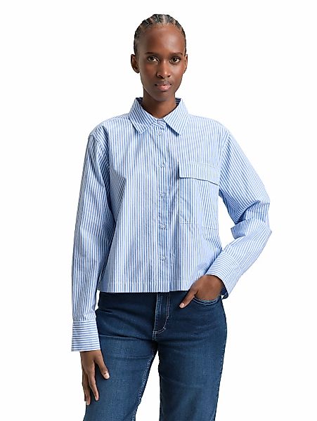 TOM TAILOR Denim Langarmbluse gestreift, kurze Form, mit Brusttasche günstig online kaufen