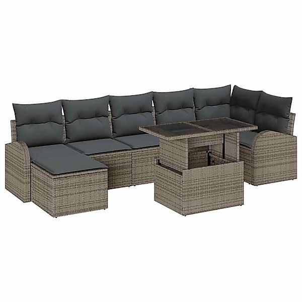 vidaXL Garten-Sofa-Set mit Speicher 8-Tlg Grau Poly Rattan 3357422 günstig online kaufen