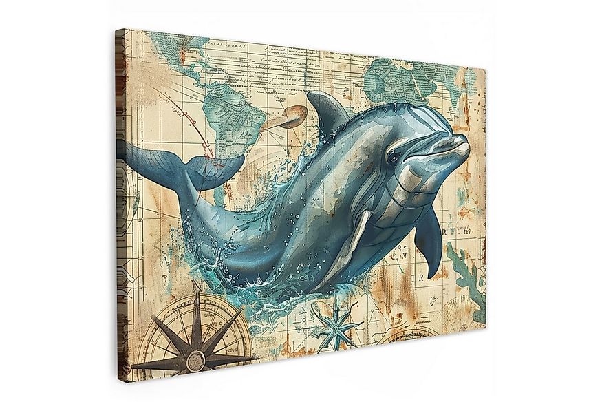 OneMillionCanvasses® Leinwandbild Weinlese - Delphin - Tiere - Aquarell - B günstig online kaufen