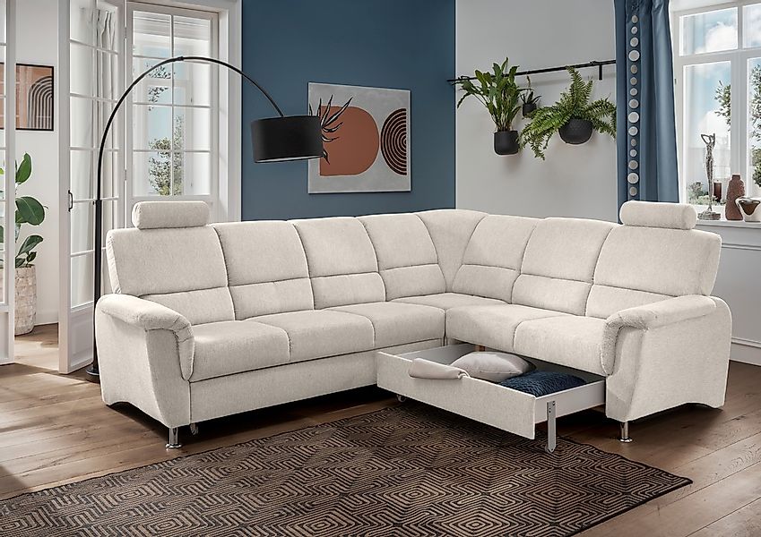 Home affaire Ecksofa »Pisa L-Form, mit Schlaffunktion, Stauraum, 2x höhenve günstig online kaufen