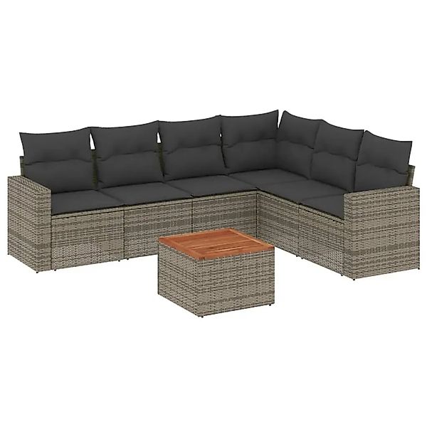 vidaXL 7-Tlg Garten-Sofagarnitur mit Kissen Grau Poly Rattan 3256473 günstig online kaufen
