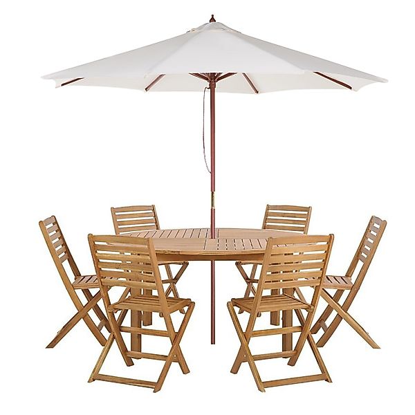 Beliani Gartentisch Set TOLVE Heller Holzfarbton Beige 150x150x74 günstig online kaufen