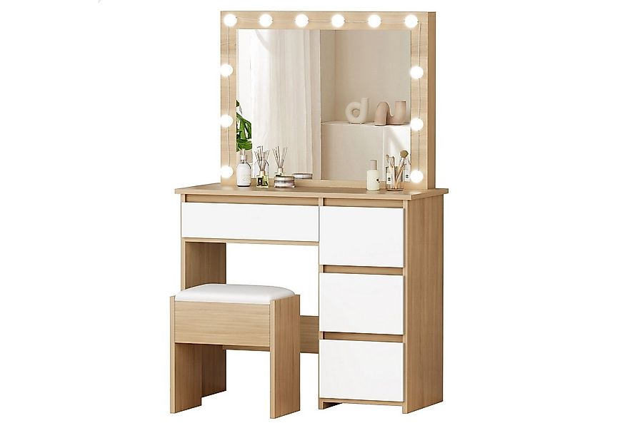 ALFORDSON Schminktisch mit Spiegel, 4 Schubladen & Aufbewahrungshocker, LED günstig online kaufen