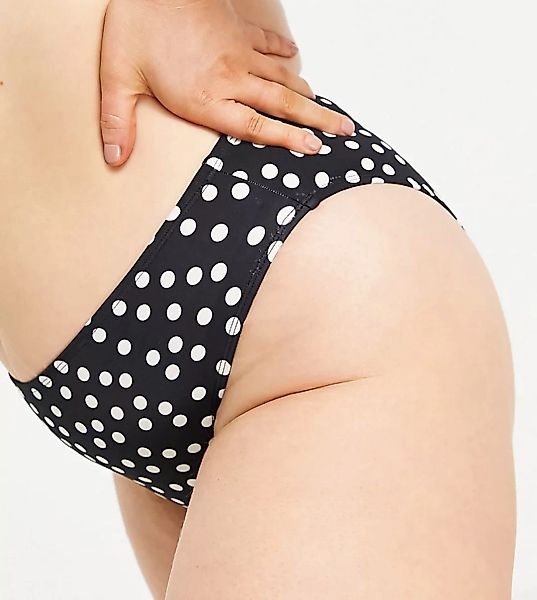 Simply Be – Gepunktete Bikinihose in Schwarz-Mehrfarbig günstig online kaufen