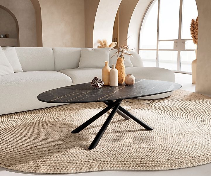 Couchtisch Edge Oval 140x75 cm Keramik Laminam® Noir Desir Braun Sarity Met günstig online kaufen