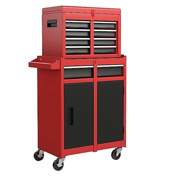 Costway Werkstattwagen 2 In 1 mit Koffer 100 kg Schwarz & Rot günstig online kaufen
