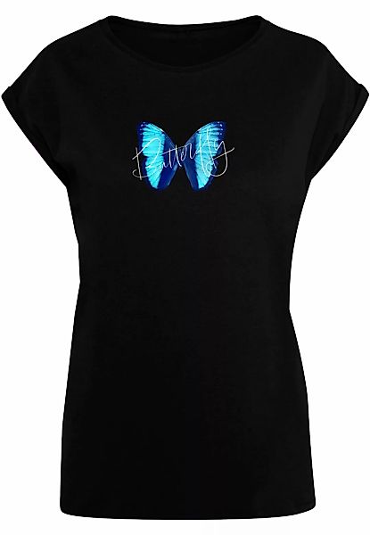 Merchcode T-Shirt "Merchcode Damen Ladies Butterfly Blue Extended Shoulder günstig online kaufen