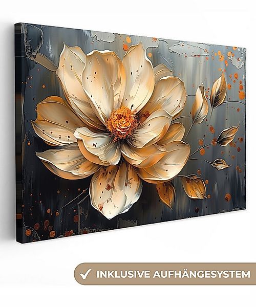 OneMillionCanvasses® Leinwandbild Blumen - Gold - Kunst - Schwarz - Modern, günstig online kaufen