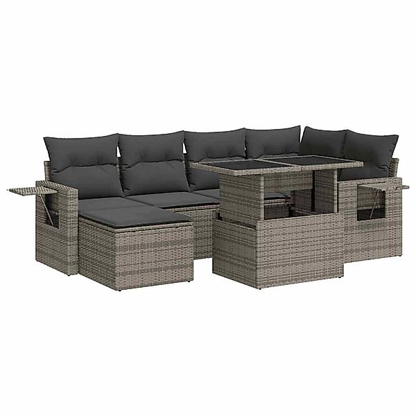 vidaXL 7-Tlg Garten-Sofagarnitur mit Kissen Grau Poly Rattan 3326511 günstig online kaufen