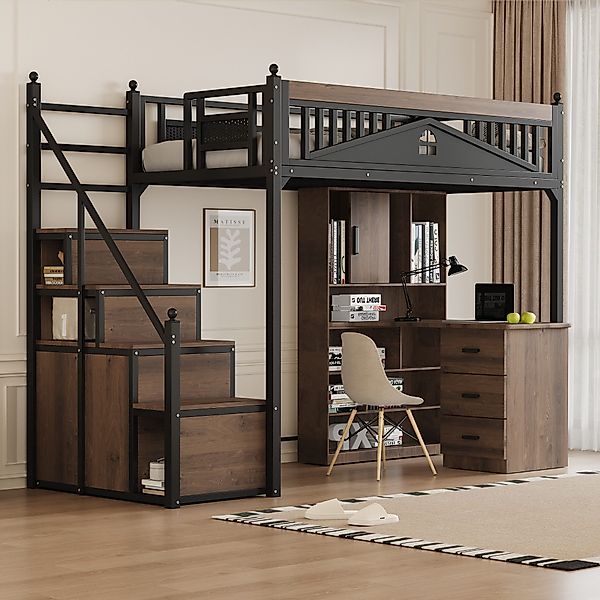 HAUSS SPOLE Hochbett 90x200cm, Metall-Sicherheitszaun, Sicherheitsleiter günstig online kaufen