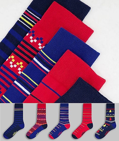 Original Penguin – 5er-Pack festlich bedruckte Socken in Marineblau günstig online kaufen
