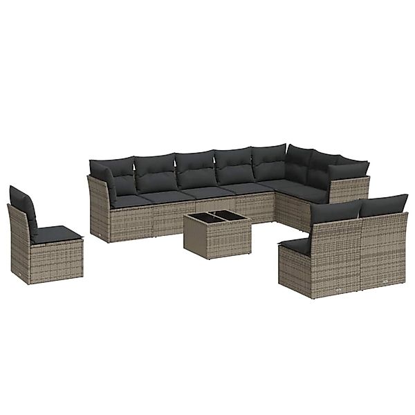vidaXL 11-Tlg Garten-Sofagarnitur mit Kissen Grau Poly Rattan 3217810 günstig online kaufen