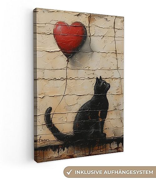 OneMillionCanvasses® Leinwandbild Katze - Graffiti - Luftballon - Straßenku günstig online kaufen