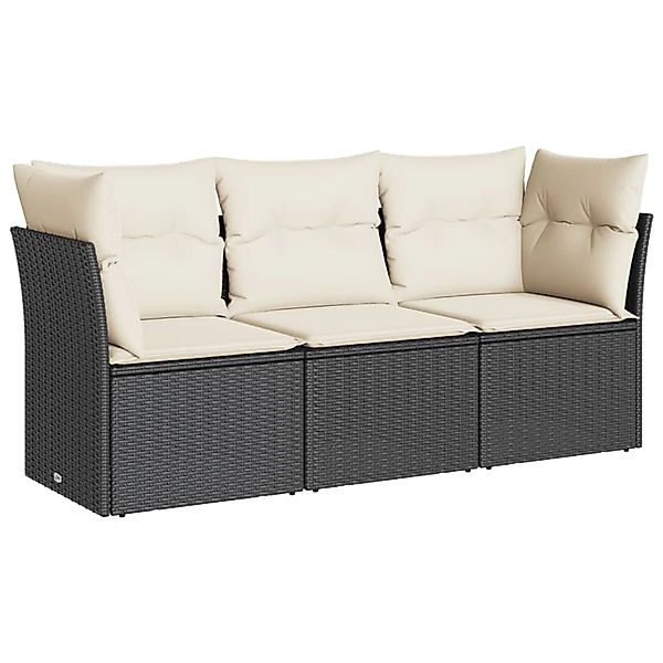 vidaXL 3-Tlg Garten-Sofagarnitur mit Kissen Schwarz Poly Rattan 3249045 günstig online kaufen