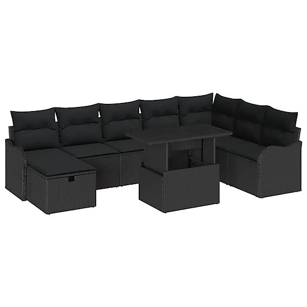 vidaXL Garten-Sofa-Set mit Kissen 9-Tlg Schwarz Poly Rattan 3359740 günstig online kaufen