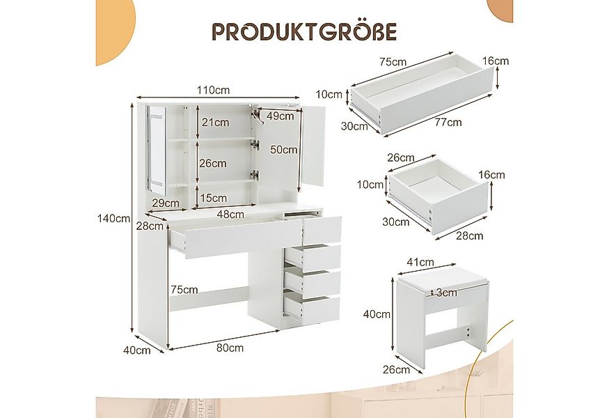 Thanaddo Schminktisch Schminktisch mit LED-Beleuchtung,Praktischer Kosmetik günstig online kaufen