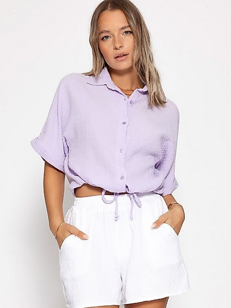 SASSYCLASSY Langarmbluse Musselin Bluse mit Zugband für Damen Cropped Baumw günstig online kaufen